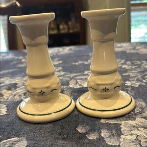 Longaberger Pottery Woven Tradions 5” Candlesticks, set of 2